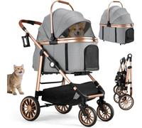 MAMIZO Poussette pour Chien 4 en 1, Pliable jusqu'à 25 kg, Sac de Transport Pliable, 4 PCS Roues Caoutchouc 360° avec Suspension Amortissante, Poussette Chien Tout Terrain (Gris)