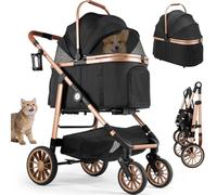 MAMIZO Poussette pour Chien 4 en 1, Pliable jusqu'à 25 kg, Sac de Transport Pliable, 4 PCS Roues Caoutchouc 360° avec Suspension Amortissante, Poussette Chien Tout Terrain (Noir)