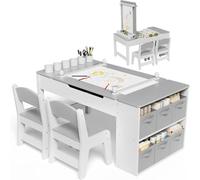 MAMIZO Table Enfant avec 2 Chaises, 3-en-1 Petite Table de Dessin, Bureau Enfant en Bois avec Rangement, Bureau Polyvalente pour Manger, Etudier et Jouer, Charge 30kg pour partir de 3 Ans (Gris)