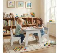 MAMIZO Table Enfant avec 2 Chaises, Table en Bois avec Chaise pour Enfants | Ensemble de Table et Chaises, Tableau Double Face Réversible, Tableau des Blocs de Construction, Bureau, Chambre, École, Gris