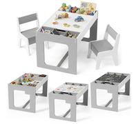 MAMIZO Table Enfant avec Rangement, Table Enfant en Bois avec 2 Chaises, avec Plateau de Réversible, pour la Garderie l'école, Dessiner Jouer, Bureau pour 3 Ans +, Gris