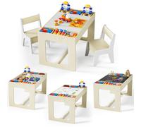 MAMIZO Table Enfant avec Rangement, Table Enfant en Bois avec 2 Chaises, avec Plateau de Réversible, pour la Garderie l'école, Dessiner Jouer, Bureau pour 3 Ans +,Couleur de Bois avec Blanc