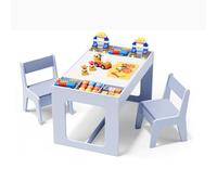 MAMIZO Table Enfant avec Rangement, Table Enfant en Bois avec 2 Chaises, avec Plateau de Réversible, pour la Garderie l'école, Dessiner Jouer, Bureau pour 3 Ans +, Bleu
