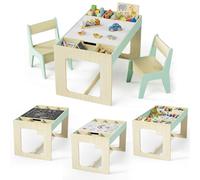 MAMIZO Table Enfant avec Rangement, Table Enfant en Bois avec 2 Chaises | Bureau Enfant avec Plateau de Réversible, pour Garderie 'école, Dessiner & Jouer & Etudier & Manger, pour 3 Ans +, Vert