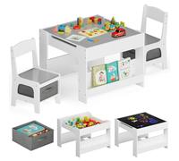 MAMIZO Table pour Enfant avec 2 Chaises, 3 en 1 Ensemble de Table et Chaises, Mobilier Enfant en Bois avec rangements et étagères, avec Plateu Réversible, 3-7 Ans, Salle des Enfants, Gris
