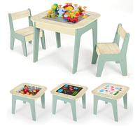MAMIZO Table pour Enfant avec 2 pcs Chaises, Chaise et Table, Tableau Double Face, Ensemble de Table et Chaises,Tableau des Blocs de Construction,Bureau Enfant, Vert