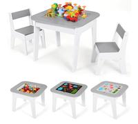 MAMIZO Table pour Enfant avec 2 pcs Chaises, Chaise et Table, Tableau Double Face, Ensemble de Table et Chaises,Tableau des Blocs de Construction,Bureau Enfant, Gris