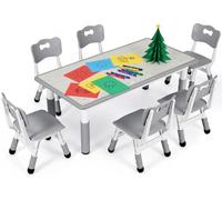 MAMIZO Table pour Enfant avec 6 Chaises, Ensemble de Table pour Enfants réglable en Hauteur, Meubles en Plastique, Table de Peinture pour Garçons et Filles à partir de 2 Ans, Gris