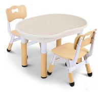 MAMIZO Table pour Enfant Réglable en Hauteur avec 2 Chaises - Forme de Cacahuète en Plastique - pour Maison, Garderie, Jardin d'enfants - Jaune