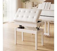 MAMIZO Tabouret Piano Réglable Hauteur 48-58 CM, Siege Piano | Banc Piano avec Coussin et Espace Rangement, 4 PCS Pied de Tabouret en Bois Massif, Tabouret de Piano Max 200KG, Blanc
