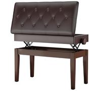 MAMIZO Tabouret Piano, Siege Piano avec Espace Rangement, Réglable Hauteur 72x33x58cm, Banc Piano avec Coussin Cuir PU, Tabouret Piano Charge Maximale 200kg, 4 PCS Pieds Piano Bois Massif, Brun Foncé