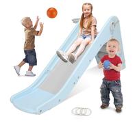 MAMIZO Toboggan pour Enfants, Toboggan Amusant avec Panier de Basket, Toboggan Enfant Intérieur Sûres et Faciles à Nettoyer, Basket - Ball Inclus, Charge 25kg(Bleu Gris), 190*87.5*45cm, HT24
