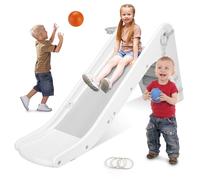 MAMIZO Toboggan pour Enfants, Toboggan Amusant avec Panier de Basket, Toboggan Enfant Intérieur Sûres et Faciles à Nettoyer, Basket - Ball Inclus, Charge 25kg(Gris-Blanc), 190*87.5*45cm, HT23