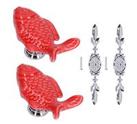 MAMJENNI 2 ensembles de boutons de traction de tiroir en alliage de Zinc, bouton de placard de garde-robe pour la décoration de meubles de cuisine (Carpe herbivore rouge 1077D)
