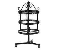 MAMJENNI Organisateur de boucles d'oreilles rotatif, 3 couleurs, 3 niveaux, 72 trous, présentoir créatif, porte-bijoux en métal (Noire)