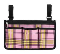 MAMJENNI Pochette latérale Multipoches pour Fauteuil Roulant, Organiseur Suspendu pour Petits Objets, Portefeuille et Rangement de collations (Carreaux Rose-Rose)