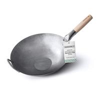 Mammafong Wok à fond plat en acier au carbone - Wok authentique martelé à la main et poêles à frire - Wok Pow Wok 35,6 cm