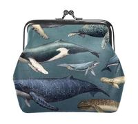 Mammifères Marins avec Baleines (3) Porte-Monnaie Pochette Vintage Porte-Monnaie à Fermoir Baiser Portefeuilles