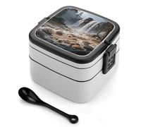 Mammoth Hot Springs Mesa Bento Box Boîte à lunch double couche pour adultes avec cuillère et poignée Boîtes à bento étanches Boîte à lunch empilable monobloc pour le travail, les pique-niques et les