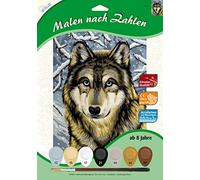 Mammut 105067 - Kit de Peinture par numéros au Motif Animal, Loup, kit Complet avec modèle de coloriage imprimé au Format A4, 7 peintures acryliques et pinceaux, kit de Peinture pour Enfants à partir