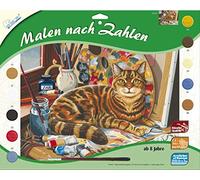 MAMMUT 109105 Kit de peinture par numéros motif animal, chat, kit complet avec modèle de coloriage imprimé au format A3, 10 peintures acryliques et pinceau, grand kit de peinture pour enfants à partir