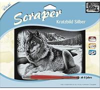 MAMMUT 137011 - Image à gratter motif loup, argenté, brillant, paysage, kit complet avec couteau à gratter et feuille d'exercice, grattoir, griffoir, kit de grattage pour enfants à partir de 8 ans