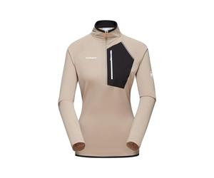 Mammut Pull à Demi-Fermeture éclair pour Femme, XS, Beige, t-Shirt Fonctionnel, Haut pour Les Sportifs, en Polartec Power Grid, Savannah-Black, XS