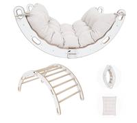 MAMOI® Arc à grimper avec coussin, coussin pour balançoire arc-en-ciel en bois, triangle d'escalade, escalade bébé, arc en bois pour enfants, aire de jeux, structure d'escalade En