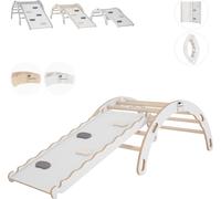 MAMOI® Arc à grimper avec toboggan, triangle d'escalade, escalade bébé, balançoire arc-en-ciel en bois, arc en bois pour enfants, toboggan pour aire de jeux, structure d'escalade indoor à partir de 1/