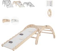 MAMOI® Arc à grimper avec toboggan, triangle d'escalade, escalade bébé, balançoire arc-en-ciel en bois, arc en bois pour enfants, toboggan pour aire de jeux, structure d'escalade indoor à partir de 1/