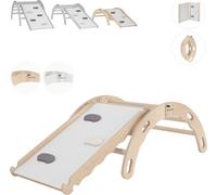 MAMOI® Arc à grimper avec toboggan, triangle d'escalade, escalade bébé, bascule arc-en-ciel en bois, arc en bois pour enfants, toboggan pour aire de jeux, mini portique d'escalade indoor à partir de 1