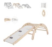 MAMOI Arche d'escalade avec toboggan, triangle d'escalade, balançoire arc-en-ciel en bois, planche antidérapante pour aire de jeux, cadre d'escalade intérieur, Montessori