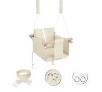 MAMOI® Balançoire suspendue pour enfants pour la maison et le jardin, Codura imperméable, corde en polypropylène, bois laqué, balançoire souple pour bébé pour tout-petits, pour l'intérieur et