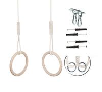 MAMOI® balançoire trapèze, anneaux de gymnastique en bois, équipement de gymnastique pour enfants à l'intérieur et à l'extérieur, balançoire anneaux, gymnastique avec balançoire en bois, anneaux de gy
