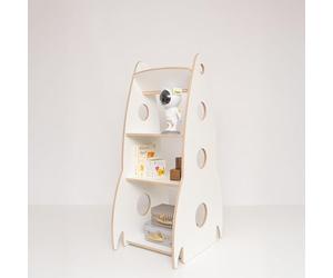 MAMOI® Bibliothèque Montessori en bois pour enfant en forme de fusée, organisateur de livres et de jouets, meuble de chambre d'enfant en bois, 100 % écologique, fabriquée dans l'UE