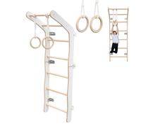 MAMOI® Cadre d'escalade d'intérieur pour chambre d'enfant - Espalier en bois de yarnwood - Mur de gymnastique + anneaux de gymnastique - 100 % écologique - Fabriqué en UE