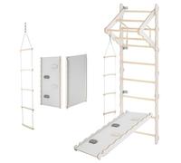 MAMOI® Espalier en Bois, Mur Escalade suedois pour Enfant, Échelle suedoise pour Bebe, Jeux descalade et Gym avec Accessoires, Barre et Anneaux Gymnastique