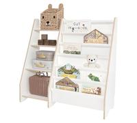MAMOI Étagère à livres et jouets pour enfants, étagère fonctionnelle 2 en 1, organiseur avec étagères et poches en tissu, bibliothèque pour enfants, meuble de style Montessori 100 % écologique