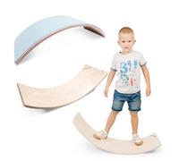 MAMOI®Planche d'équilibre en bois, planche d'équilibre intérieure 80 x 30 cm, planche d'équilibre avec feutre bleu, planche à bascule pour enfants, entraîneur d'équilibre et planche d'équilibre