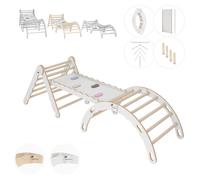 MAMOI® Set Portique d'escalade indoor, Triangle d'escalade avec toboggan en bois, Arc d'escalade, Bébé enfant escalade, Bascule arc-en-ciel avec planche de glisse, Arc en bois