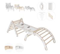 MAMOI® Set Portique d'escalade indoor, Triangle d'escalade avec toboggan en bois, Arc d'escalade, Bébé enfant escalade, Bascule arc-en-ciel avec planche de glisse, Arc en bois
