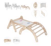 MAMOI® Set Portique d'escalade indoor, Triangle d'escalade avec toboggan en bois, Arc d'escalade, Bébé enfant escalade, Bascule arc-en-ciel avec planche de glisse, Arc en bois