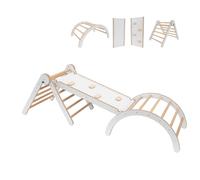 MAMOI® Set Portique d'escalade indoor, Triangle d'escalade avec toboggan en bois, Arc d'escalade, Bébé enfant escalade, Balançoire arc-en-ciel avec toboggan, Arc en bois pour enfant