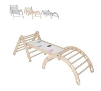 MAMOI® Set : Triangle, Arche Escalade et Toboggan, Structure motricité intérieure, Mur d'escalade et Toboggan en Bois, Motricité