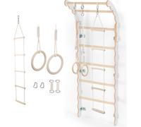 MAMOI® Structure à grimper Indoor, Espalier pour chambre d'enfant, Anneaux de gymnastique pour enfants pour grimper, Mur d'escalade et jeux, Midi appareils de gymnastique avec barre de traction pour l