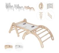MAMOI® Structure d'escalade indoor, triangle d'escalade avec toboggan en bois, arc d'escalade, escalade bébé enfant, bascule arc-en-ciel avec toboggan, mini arc en bois Triangle pour aire de jeux à pa