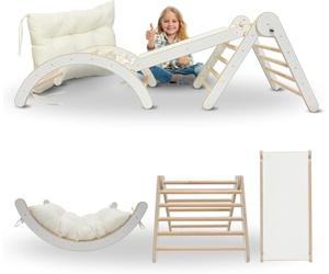 MAMOI® Structure d'escalade Triangle d'escalade Indoor 4 en 1 Set. Arche d'escalade Montessori avec Coussin, Aire de Jeux intérieure et Toboggan.