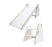 MAMOI Toboggan d'intérieur pour enfants - Toboggan en bois 2 en 1 et marchepied | Toboggan Montessori pour enfants et ustensiles de cuisine