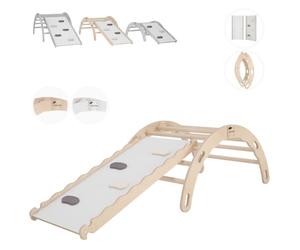MAMOI® Triangle avec Toboggan Interieur, Mur Escalade, Aire de Jeux, Espalier en Bois, Rocker Arche, Bascule Montessori