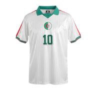 MAMUN Maillot de football rétro Algérie, Blanc avec des accents vert-rouge, L